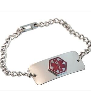 Silver Medical Alert Emergency Bracelet with Diabetic on the back